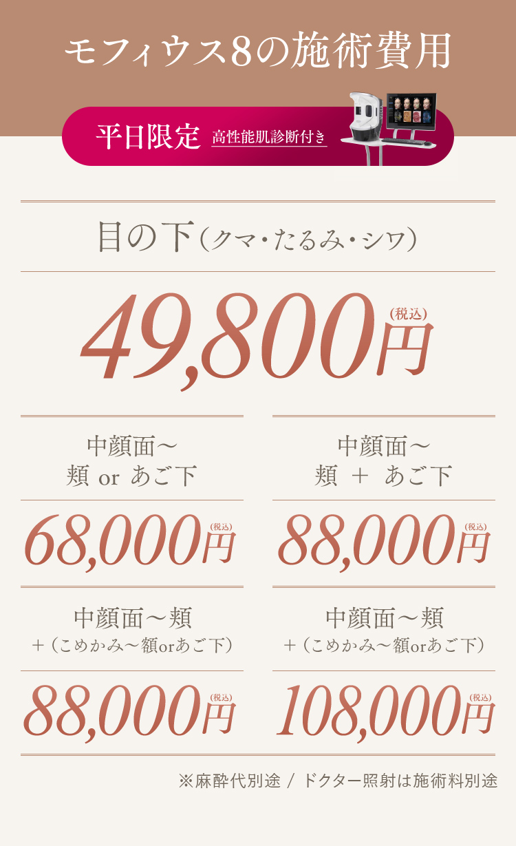 モフィウス8の施術費用